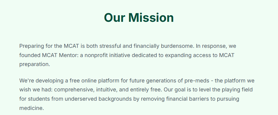 MCAT Mentor Landing Page screenshot